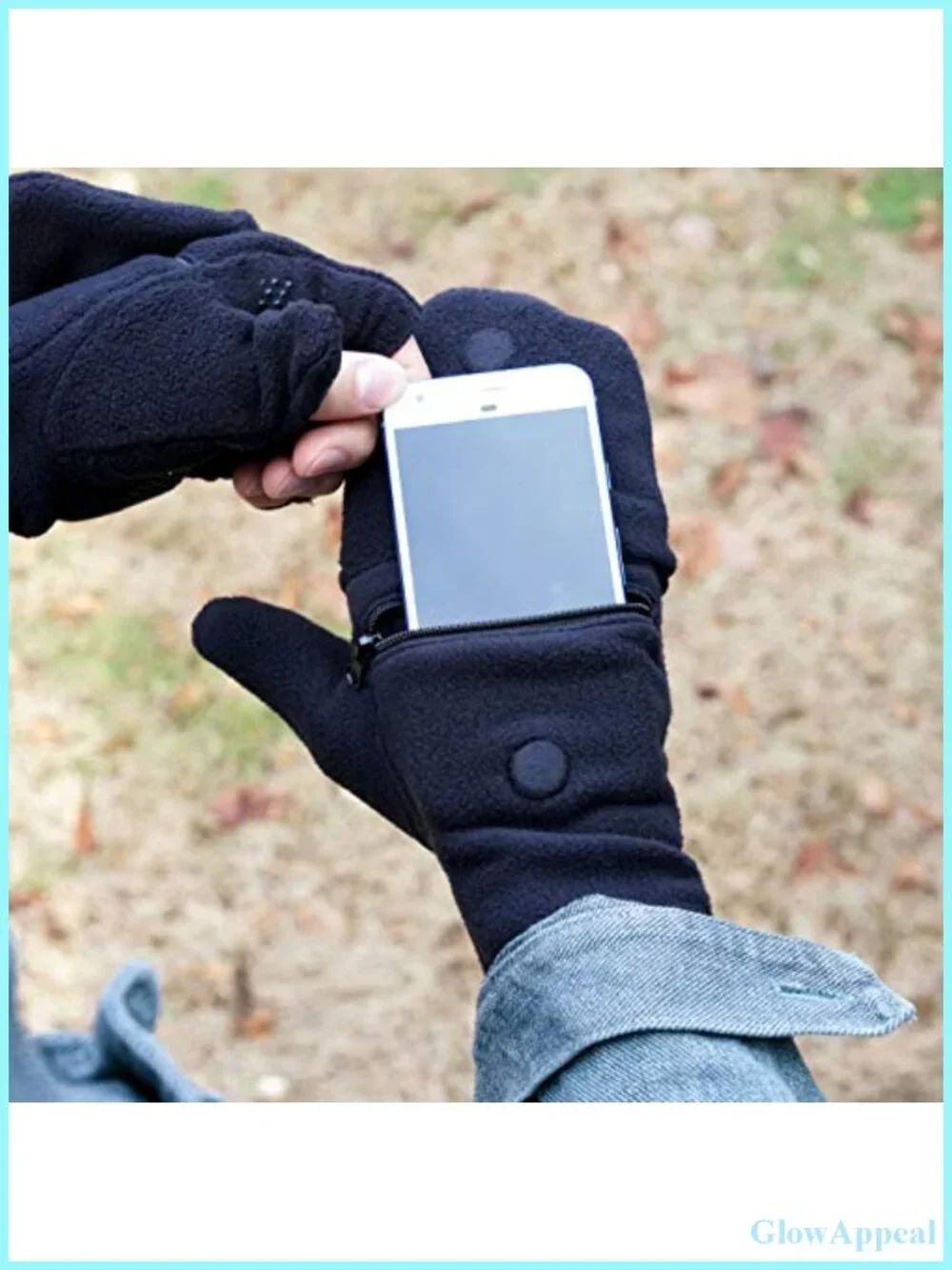 Fingerless Gloves With Zipper Phone Pocket & Removable Hood